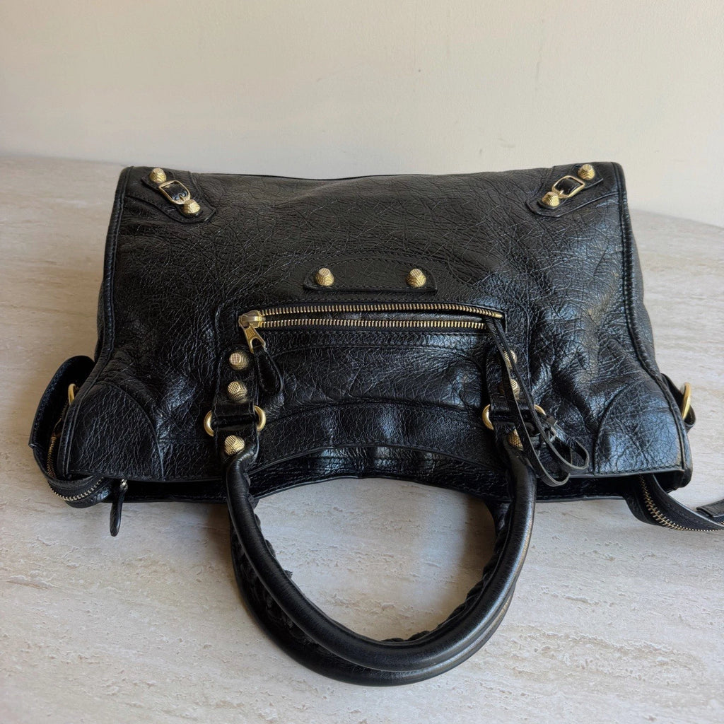 Balenciaga City MM Black 2Way Handbag Crossbody Gold Hardware