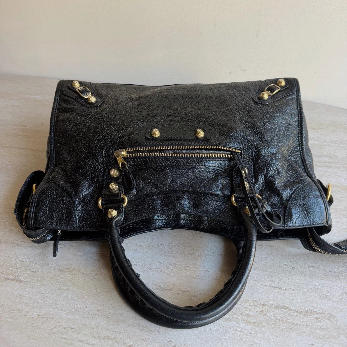 Balenciaga City MM Black 2Way Handbag Crossbody Gold Hardware