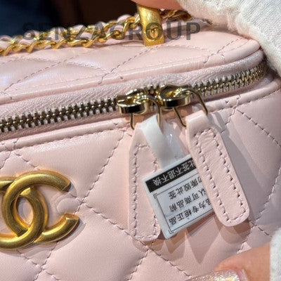 Chanel Pink Gold Double Pearl Long Box Chain Shoulder Crossbody Bag