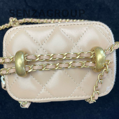 Chanel Pink Quilted Double Gold Pearl Mini Box Chain Crossbody Bag