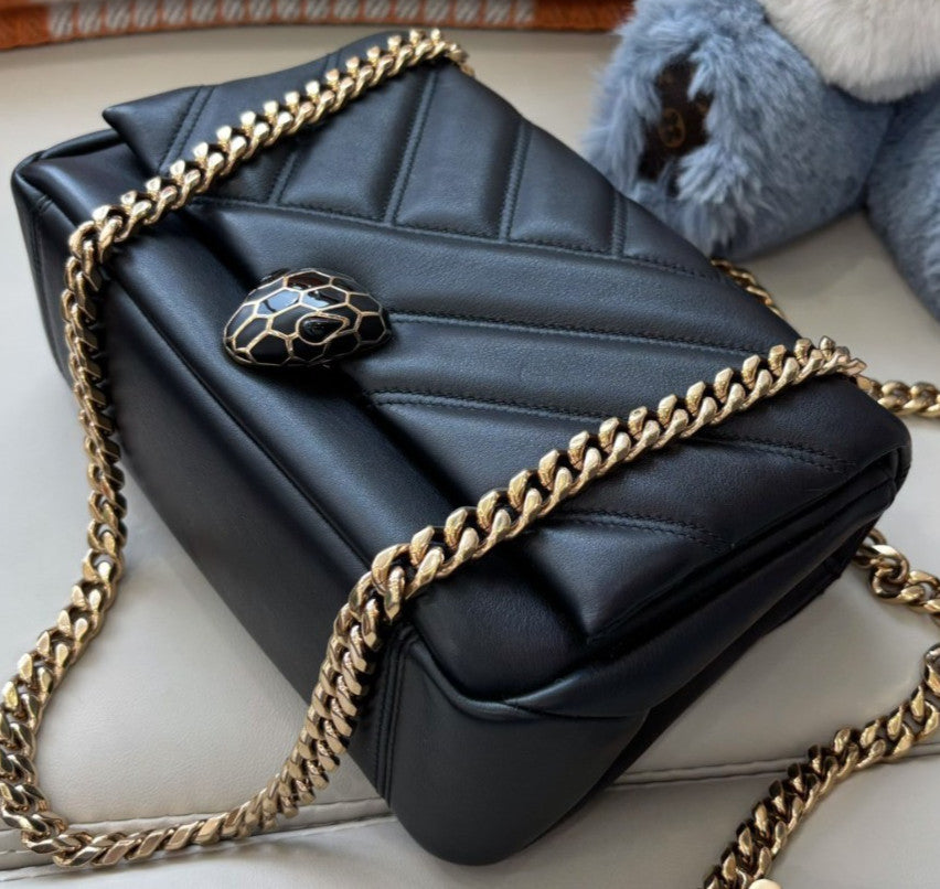 Bvlgari Classic Serpenti Head Chain Shoulder bag  Almost Brand NEW Black Gold