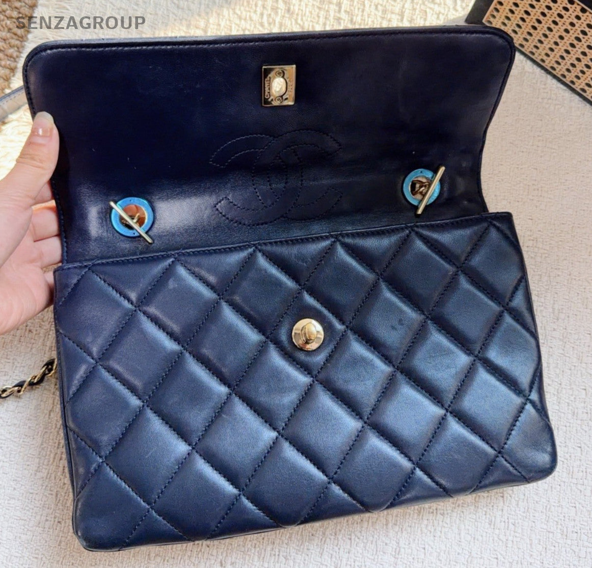 Chanel Trendy CC Chain Shoulder Bag Blue Gold Women Classic Diamond