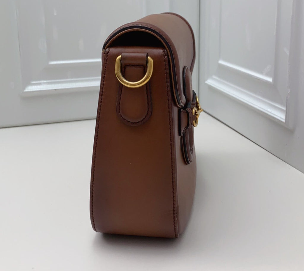 GUCCI Lady web Saddle caramel color Shoulder bag Brown Gold