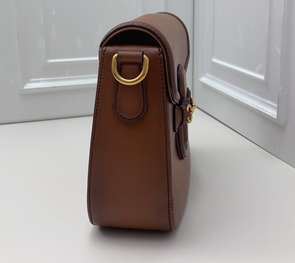 GUCCI Lady web Saddle caramel color Shoulder bag Brown Gold