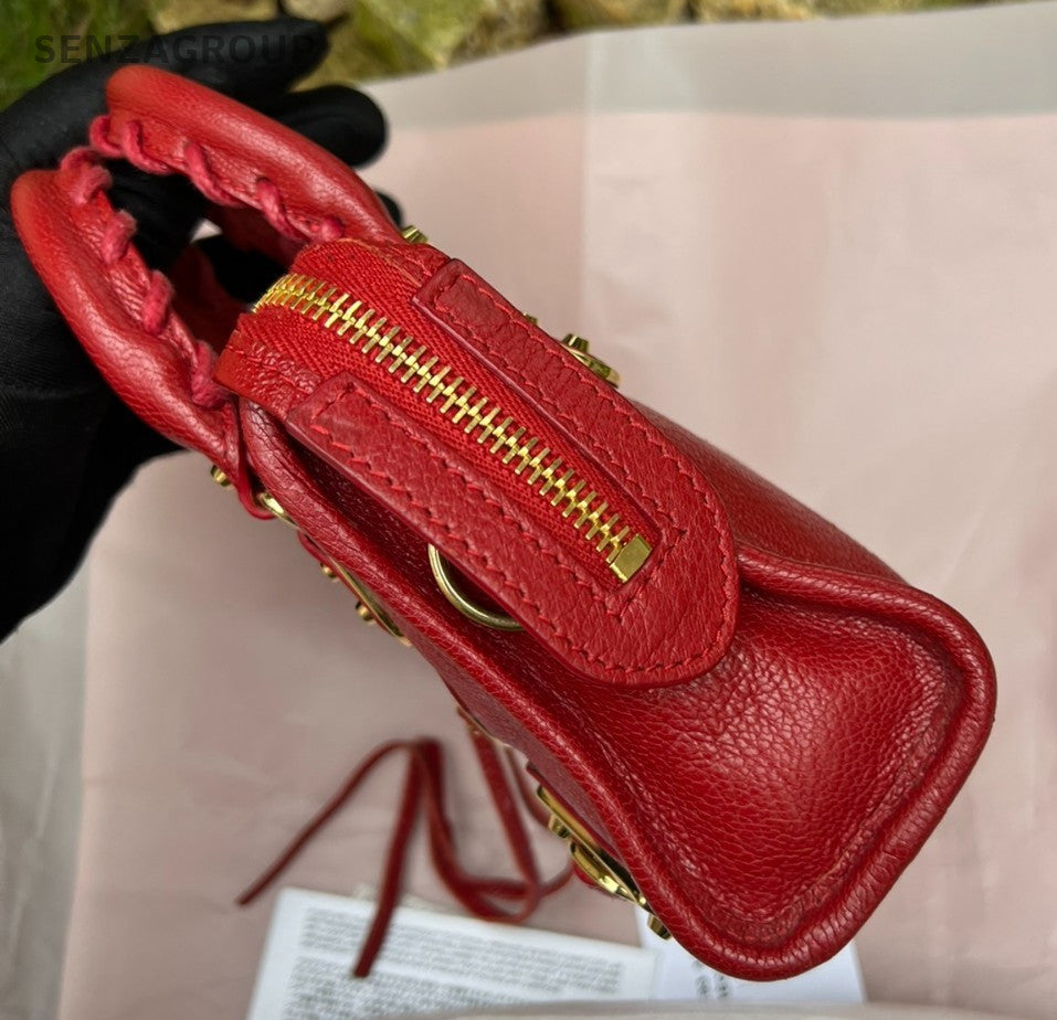 Balenciaga City mini Top Handle 2way Shoulder Handbag Red Gold Women