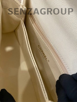 Chanel Coco Handle Small White Gold Calfskin Quilted Chain Bag