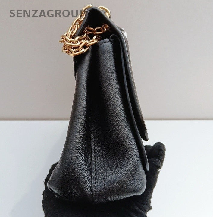 Louis Vuitton Calfskin Chain Black Gold Shoulder Bag Used Women Classic Fashion