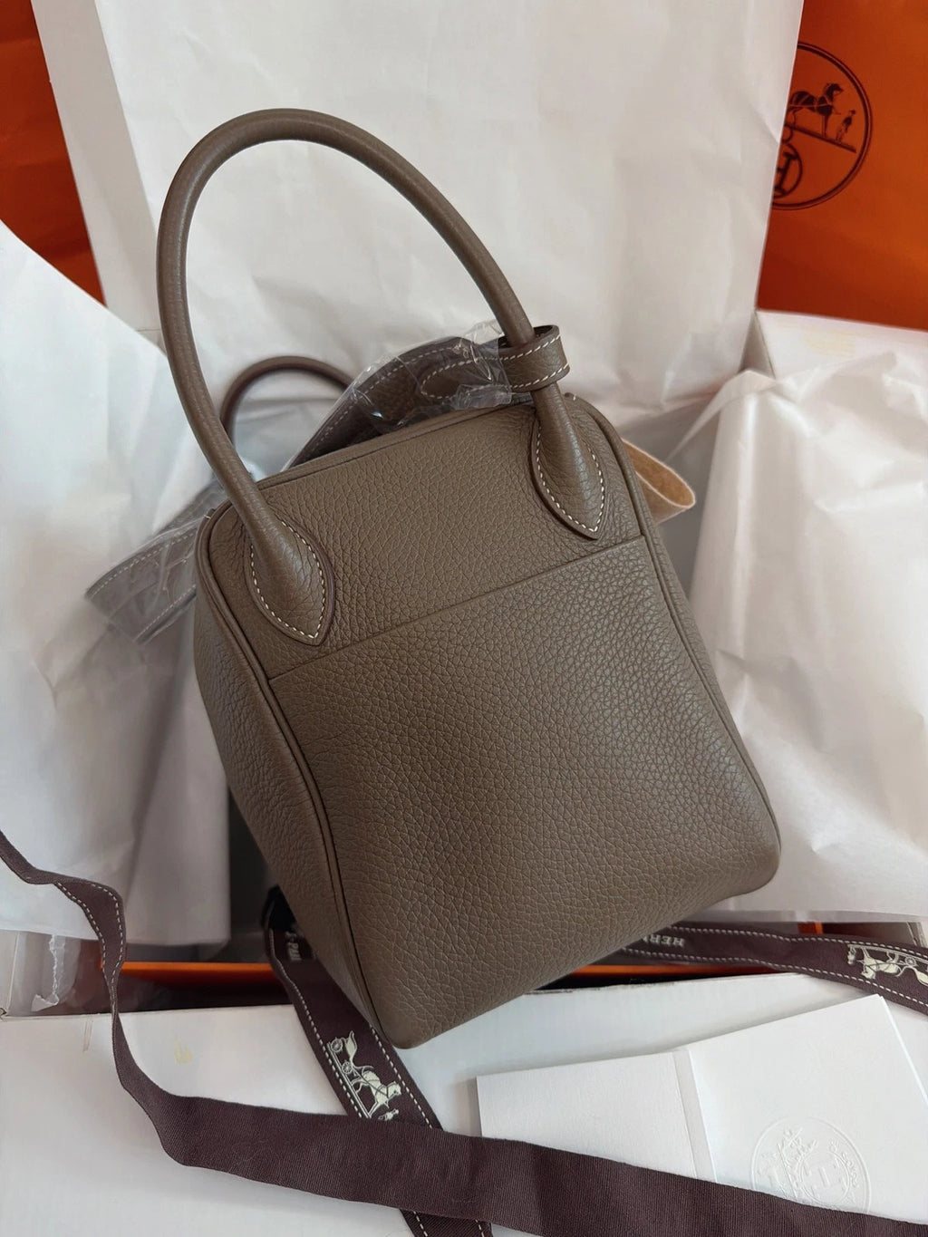 Hermes Lindy30 Top Handle Shoulder Bag Gray Gold Used Women Fashion Classic