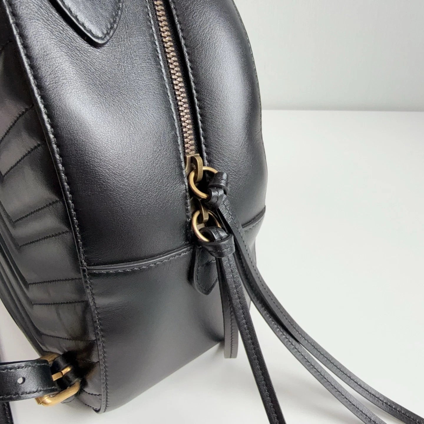 GUCCI Marmont Double G Black Gold Leather Backpack Handbag For Women