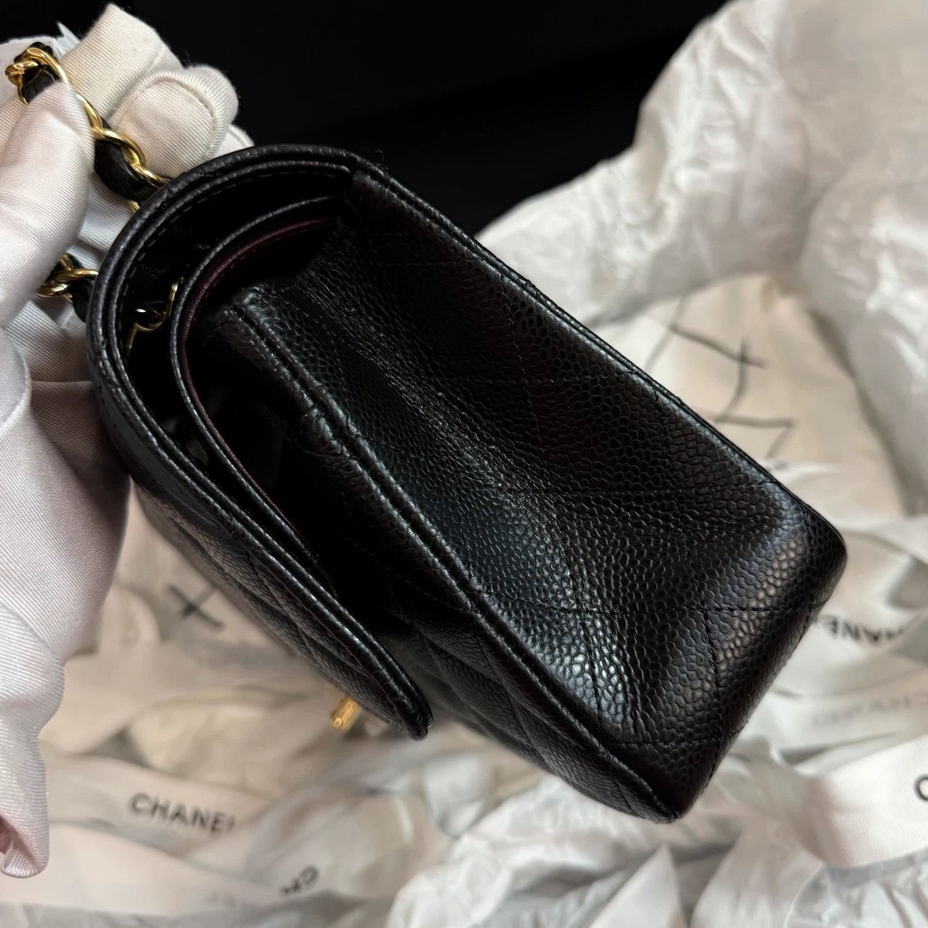 New Chanel Classic Flap MM Calfskin Chain Black Shoulder Bag Crossbody GHW