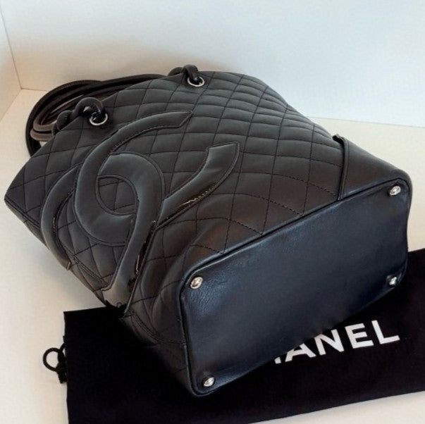 Chanel Cambon PM Top Handle Shoulder Bag Black Diamond Women Classic Vintage