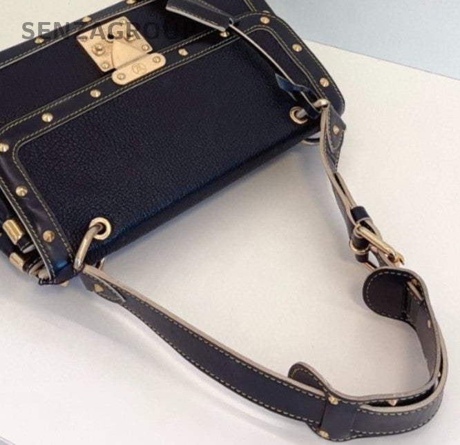 Louis Vuitton Suhali Lambskin Shoulder Bag Black Gold Women Classic Vintage