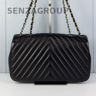 Chanel CF Large Black Gold Lambskin V-Stitch Chain Shoulder Crossbody Bag