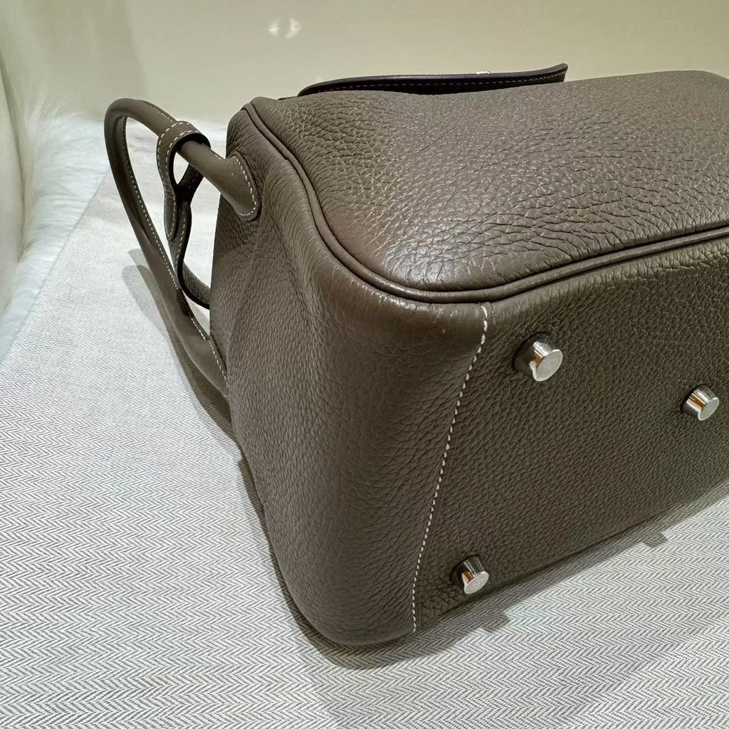 Hermes Lindy26 Grey Silver Hardware Leather Handbag For Women