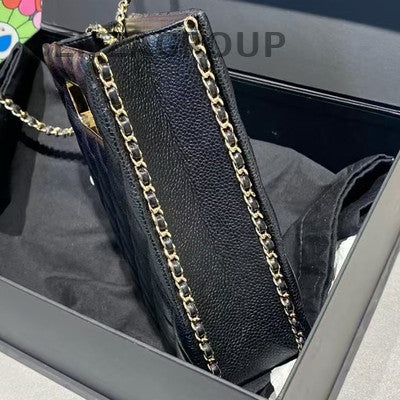 Chanel Black Gold Mini Tote Quilted Chain Shoulder Crossbody Handbag