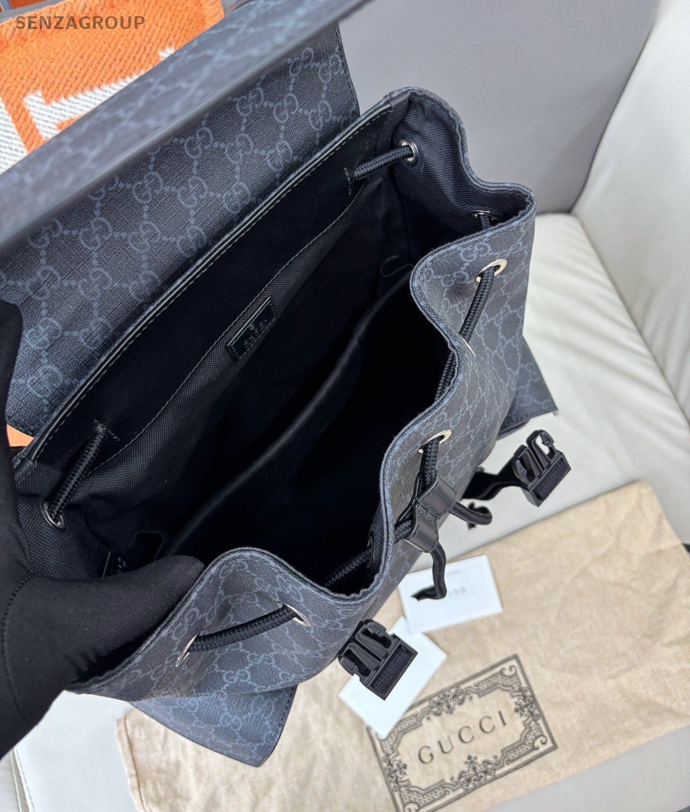 GUCCI Backpack Black Monogram Top Handle Shoulder bag