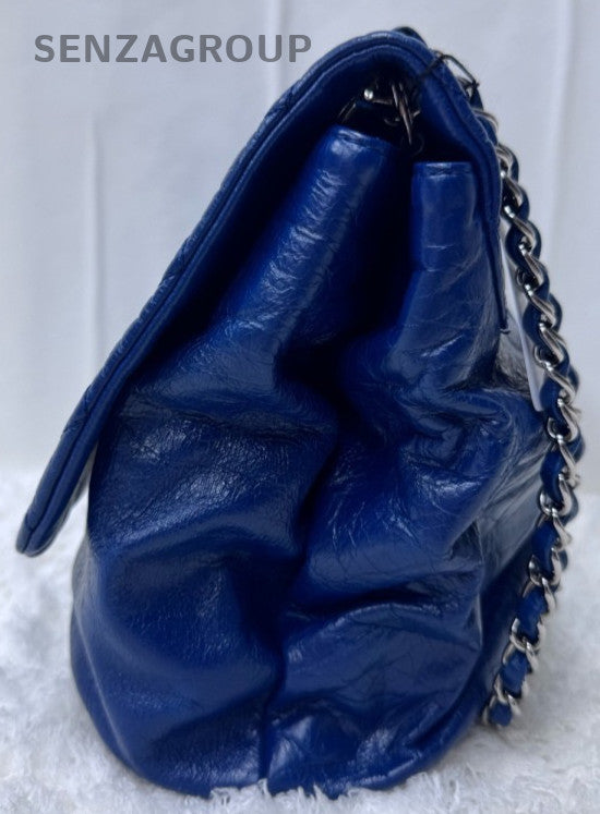Chanel Diamond Chain Shoulder Bag Blue Silver Used Women Classic Designer