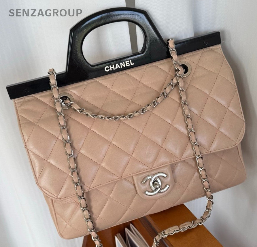 Chanel Diamond Pattern Chain Shoulder Bag Crossbody Brown Silver Women Classic