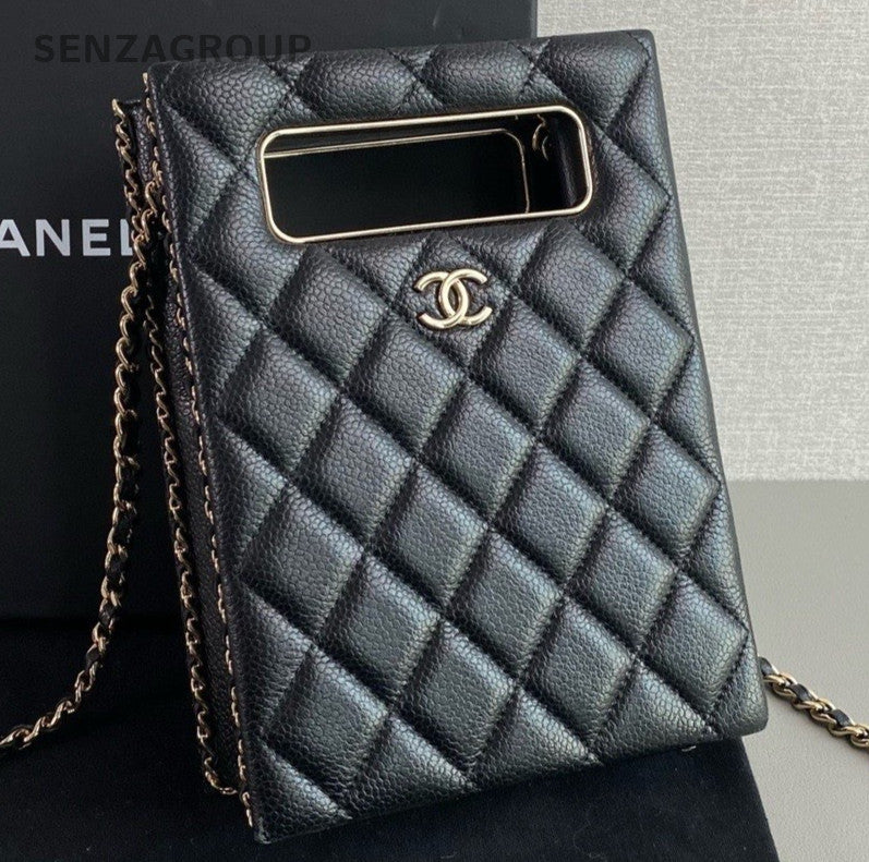 Chanel 22S Tote Diamond Chain Crossbody Black Gold Women Classic