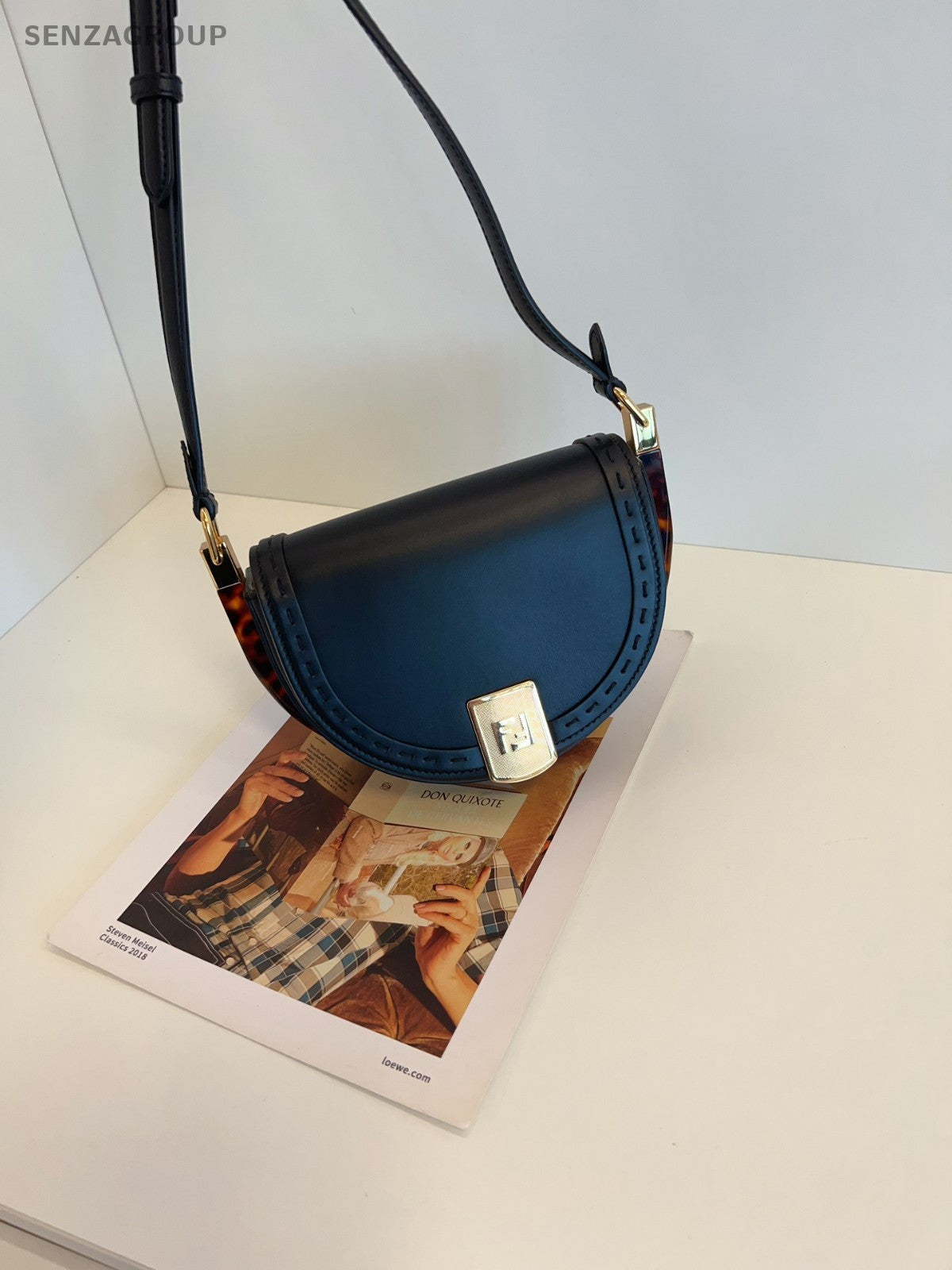 FENDI Moonligth Leather Black gold Saddle bag Shoulder bag Crossbody