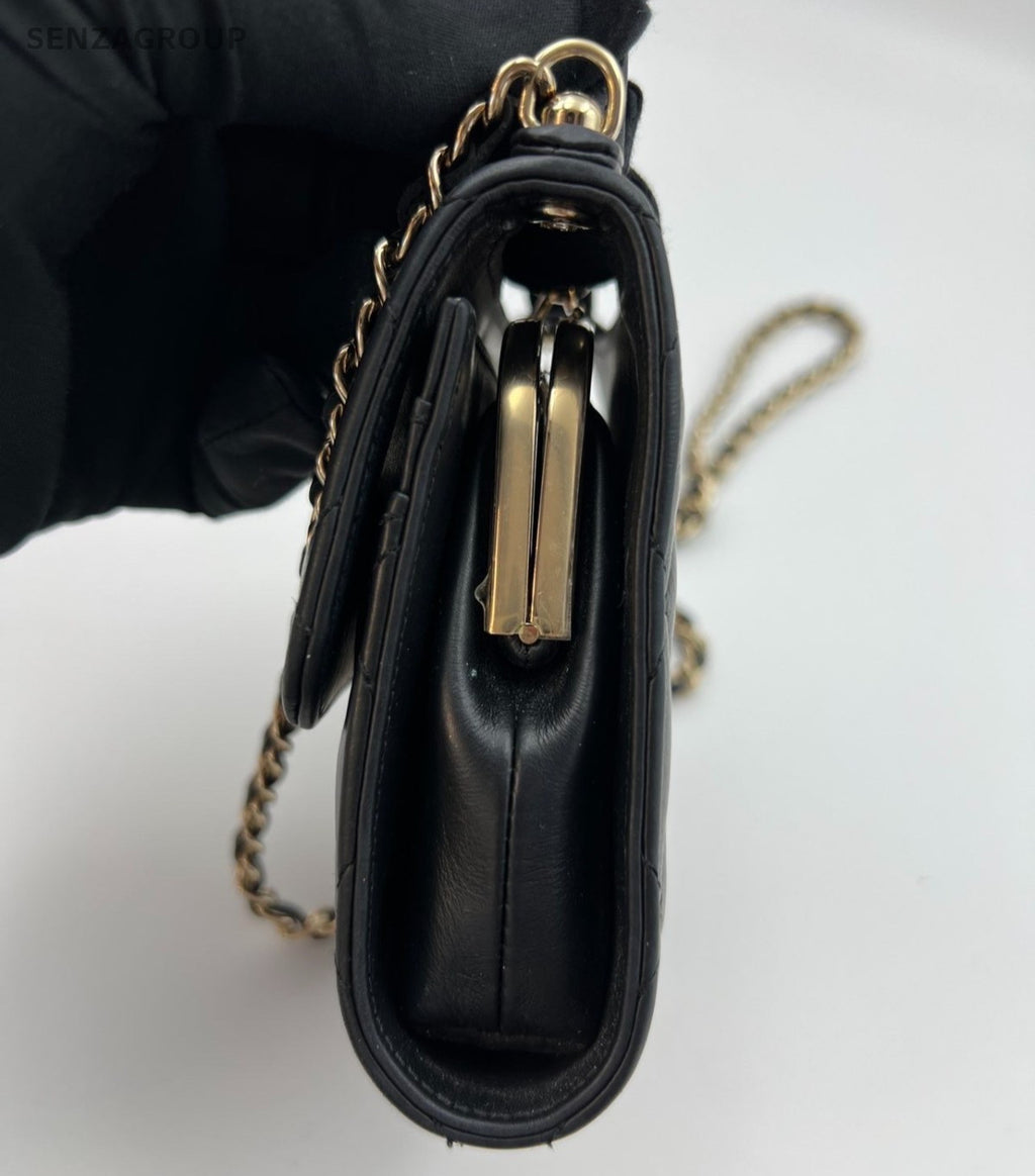 Chanel Diamond Mini Calfskin Chain Shoulder Crossbody Black Gold Women Classic