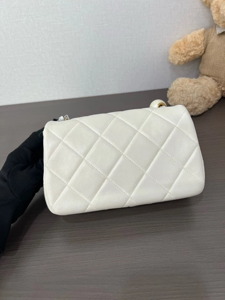 CHANEL 24S Lambskin Pearl Flap Square Crossbody Bag For Women