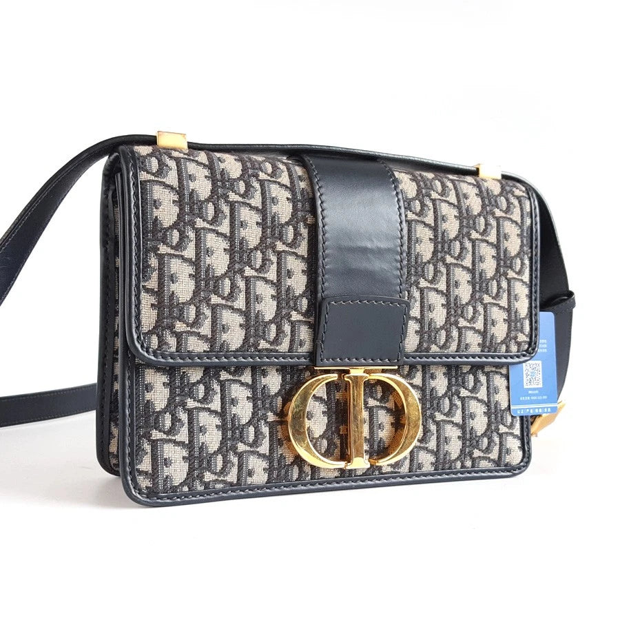Christian Dior 30Montaigne MM Oblique Canvas Navy Shoulder Bag Crossbody GHW