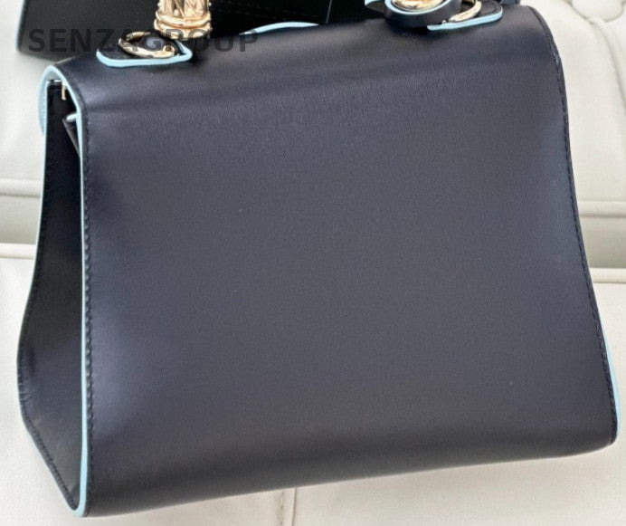 Delvaux Brillant PM Calfskin Top Handle Bag Crossbody Black Blue Women Classic