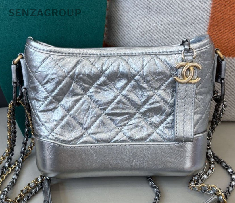Chanel Gabrielle PM Chain Shoulder Bag Silver Gold Women Classic Diamond