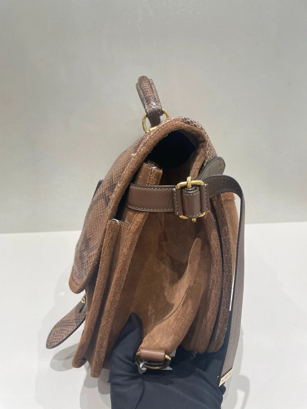 Loewe Women's Python Print Suede Crossbody Handbag Runway