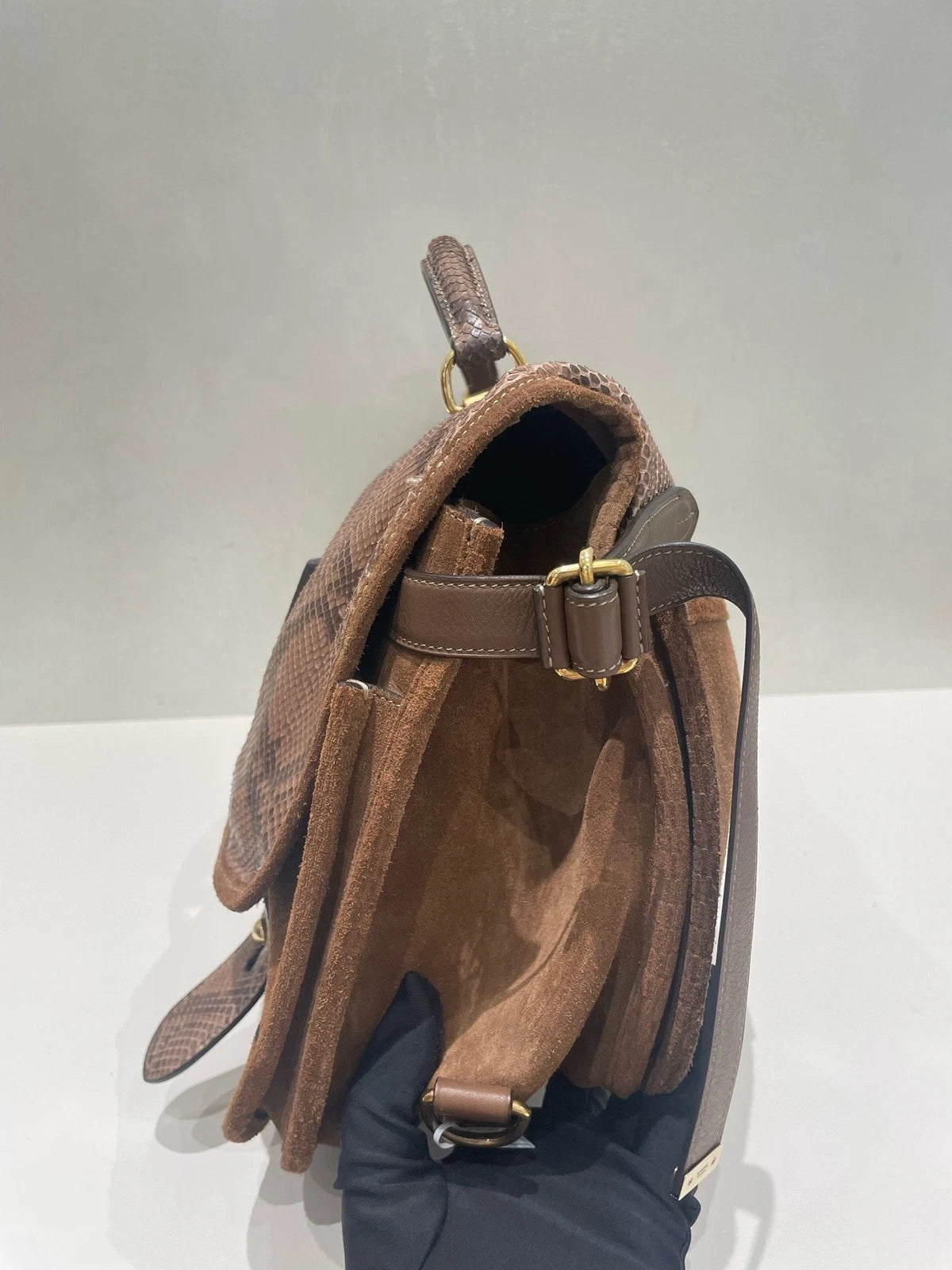 Loewe Women's Python Print Suede Crossbody Handbag Runway