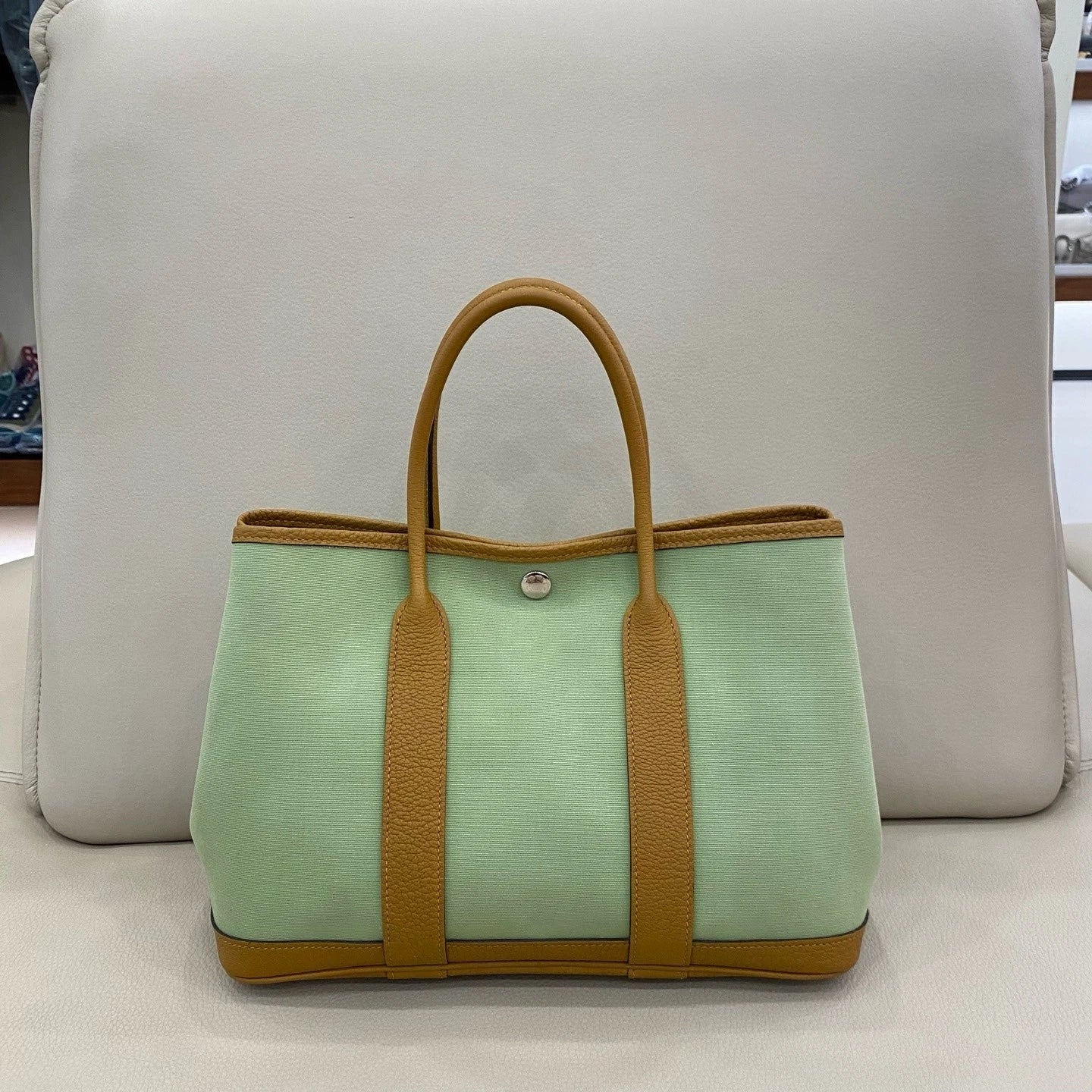 Hermes Garden Party30 Canvas Colorblock Tote Handbag For Women