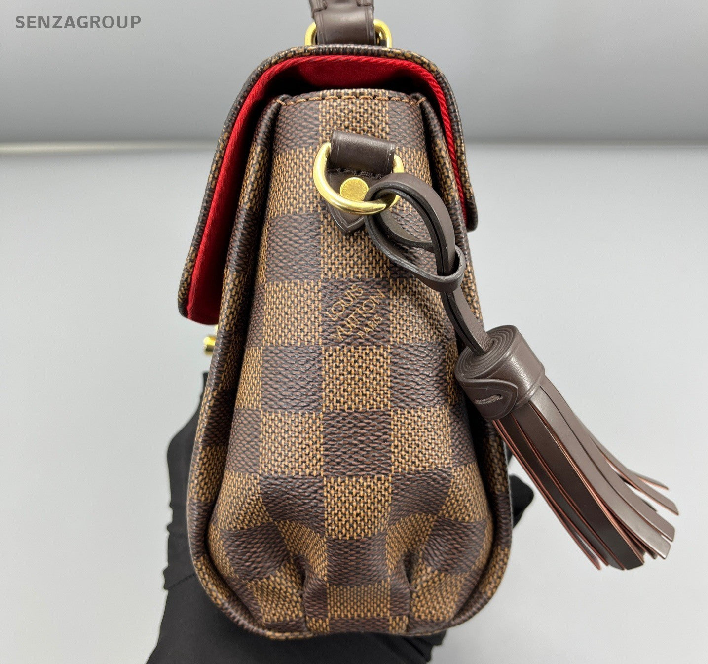 Louis Vuitton Tassel Damier Ebene Top Handle Bag Crossbody Brown Gold Women