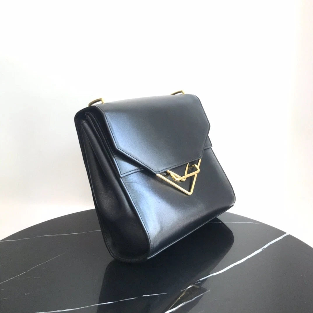 Bottega Veneta Calfskin 2Ways Shoulder Crossbody Bag Black Gold Hardware Women S