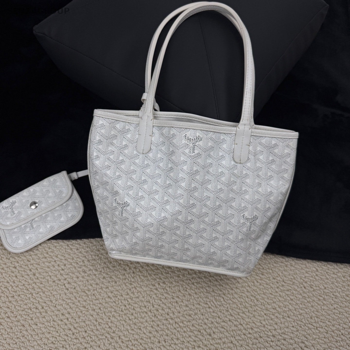 Goyard Canvas Monogram Tote Shoulder Bag with Pouch Women White.