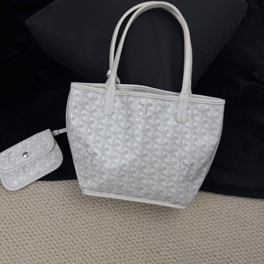 Goyard Canvas Monogram Tote Shoulder Bag with Pouch Women White.
