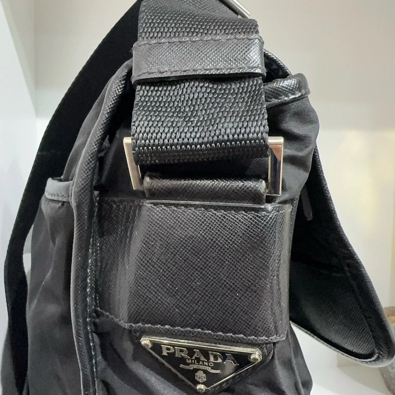 PRADA Letter Logo Nylon Shoulder Crossbody Bag For Women Black
