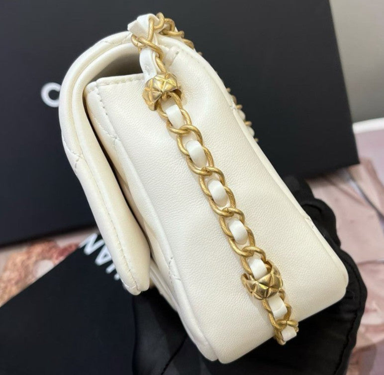 Chanel Classic Flap Chain Lambskin Shoulder Bag White Gold Women Fashion Diamond