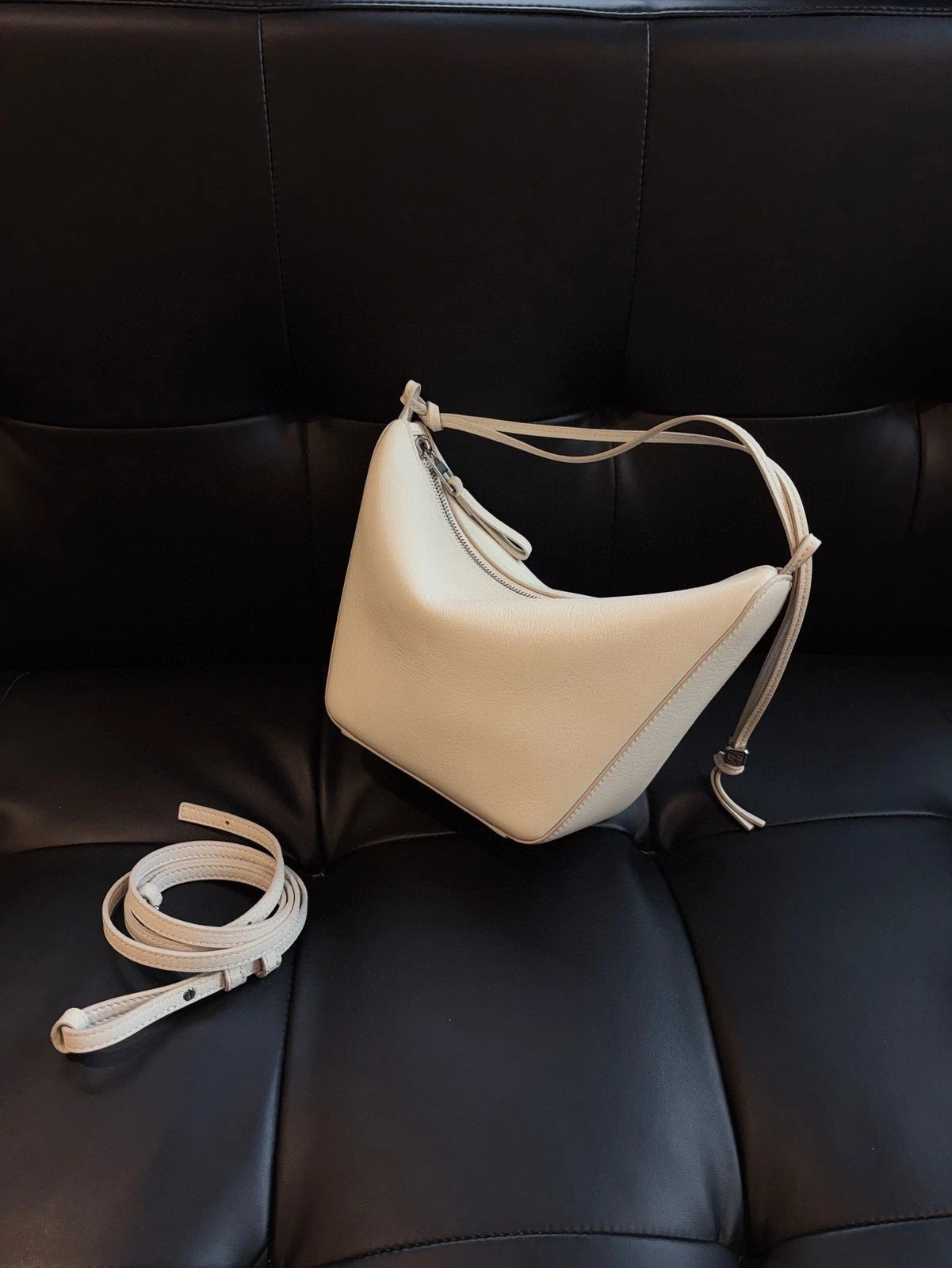 LOEWE Hammock Hobo Shoulder Bag White Full Calfskin Geometric Design