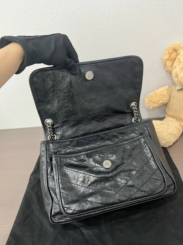 YSL Saint Laurent Black Medium Niki Shoulder Crossbody Bag Women