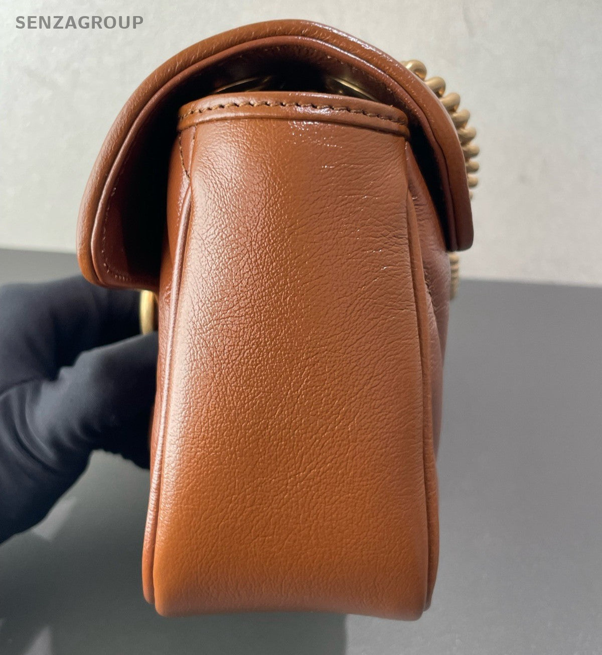 Gucci Marmont PM Chain Shoulder Bag Crossbody Brown Gold Women Classic
