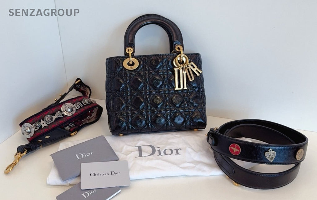 Christian Dior Lady Oil wax leather Top Handle 2way Shoulder bag Women Black