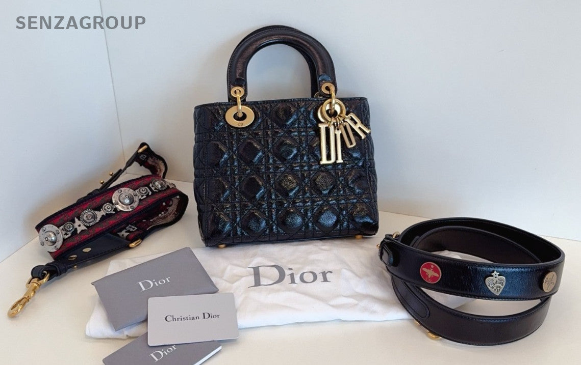 Christian Dior Lady Oil wax leather Top Handle 2way Shoulder bag Women Black