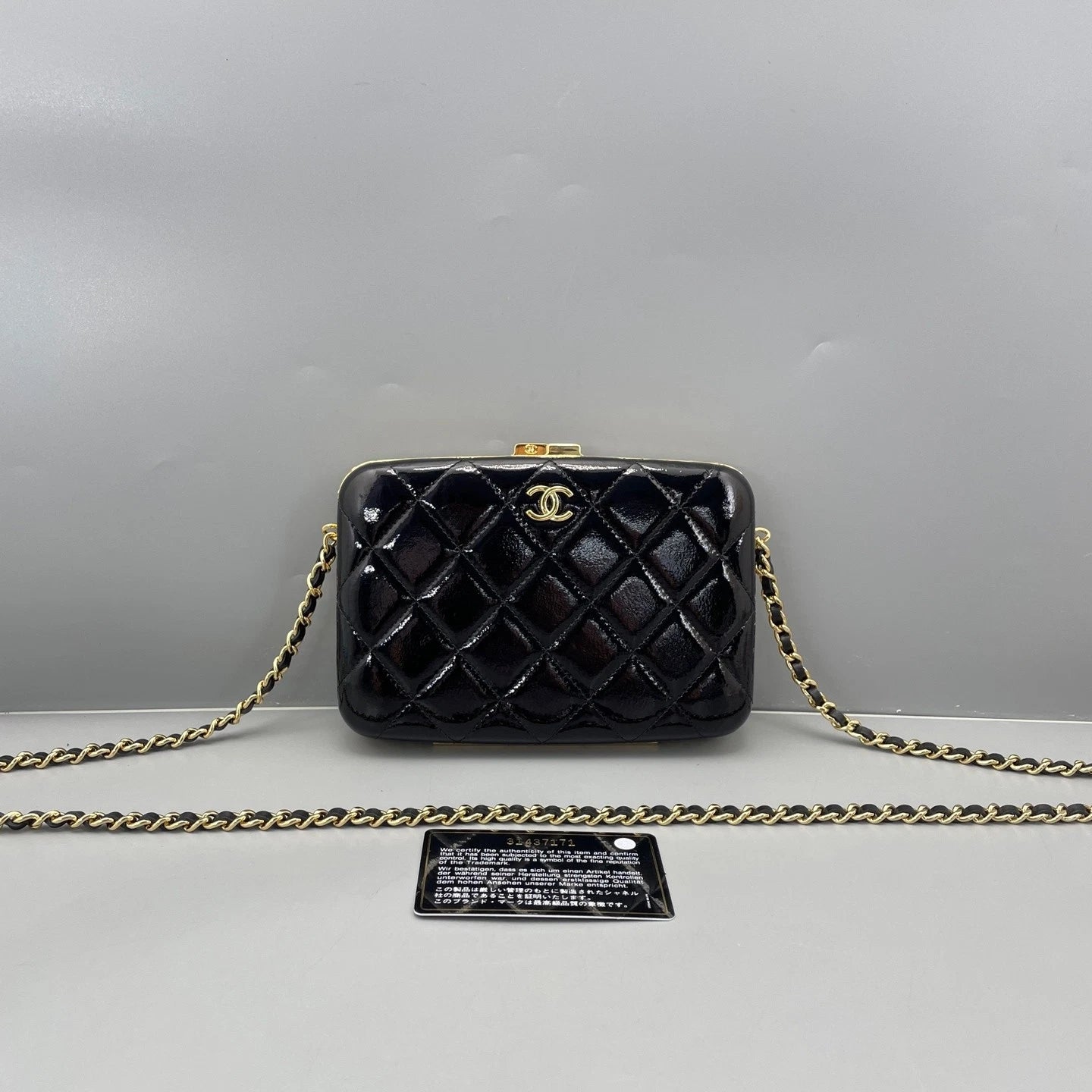 Chanel Black Gold Patent Leather Clutch Bag For Women