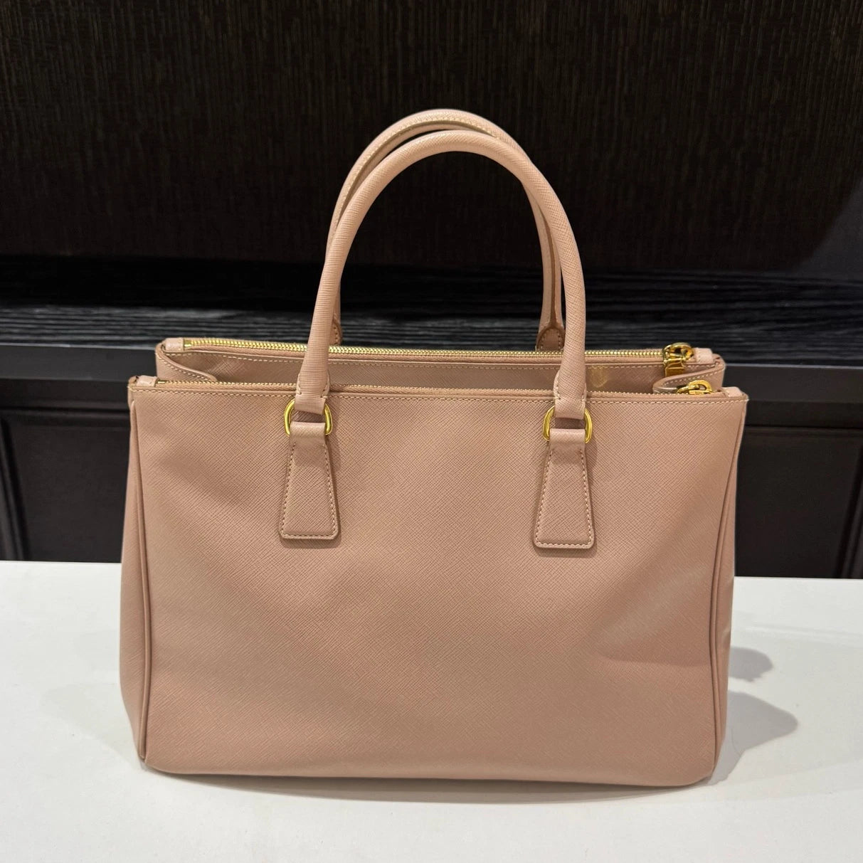Prada Galleria 2Way Top Handle Bag Crossbody Pink Gold Women Classic