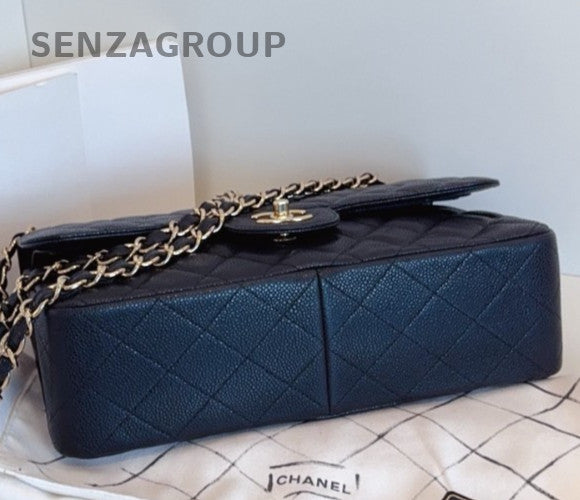 Chanel Classic Flap Jumbo Calfskin Chain Shoulder Bag Black Gold Used Women
