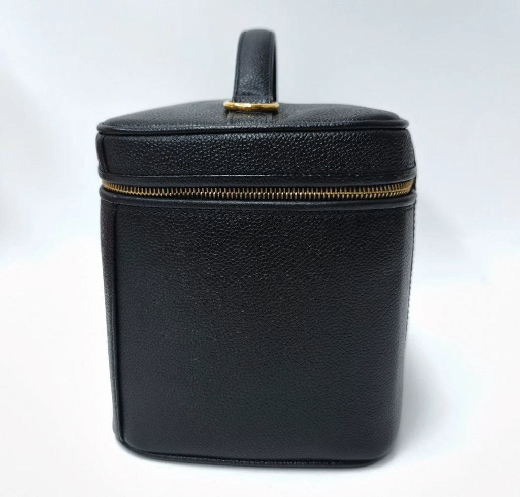 Chanel Vanity Black Gold Crossbody Top Handle Excellent