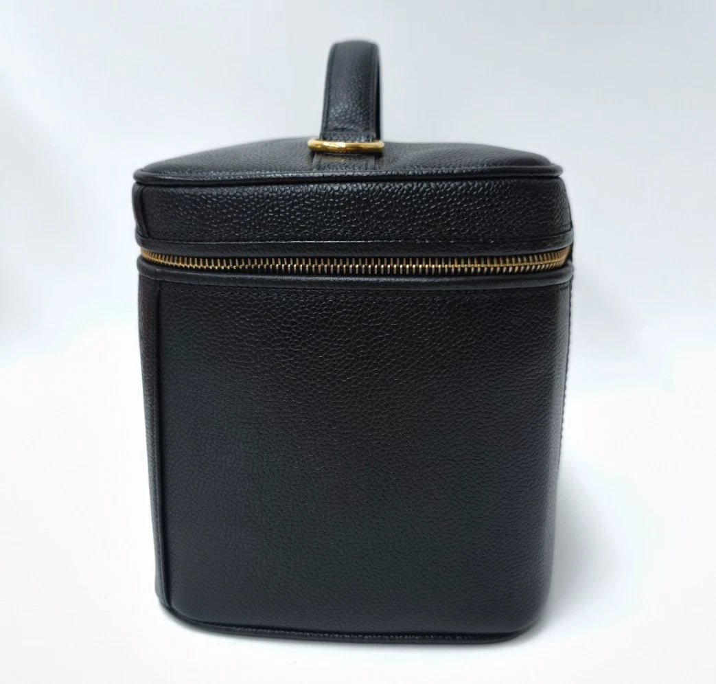 Chanel Vanity Black Gold Crossbody Top Handle Excellent