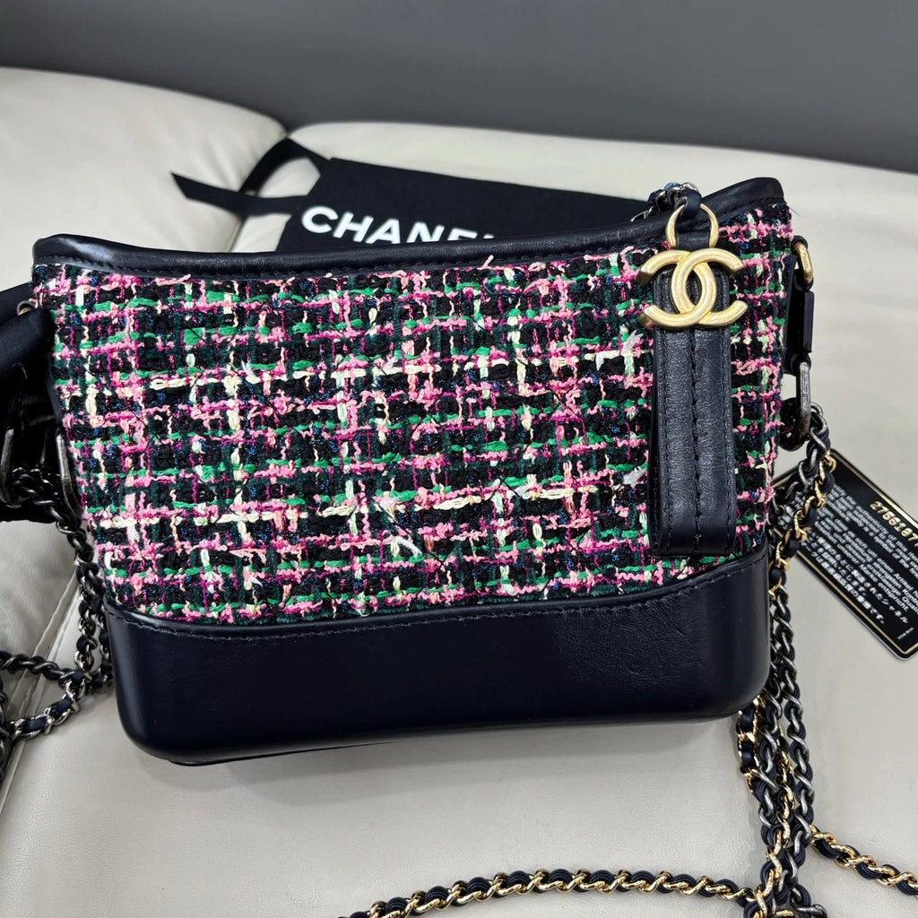Chanel Gabrielle Chain Shoulder Crossbody Bag Black Gold Women Fashion