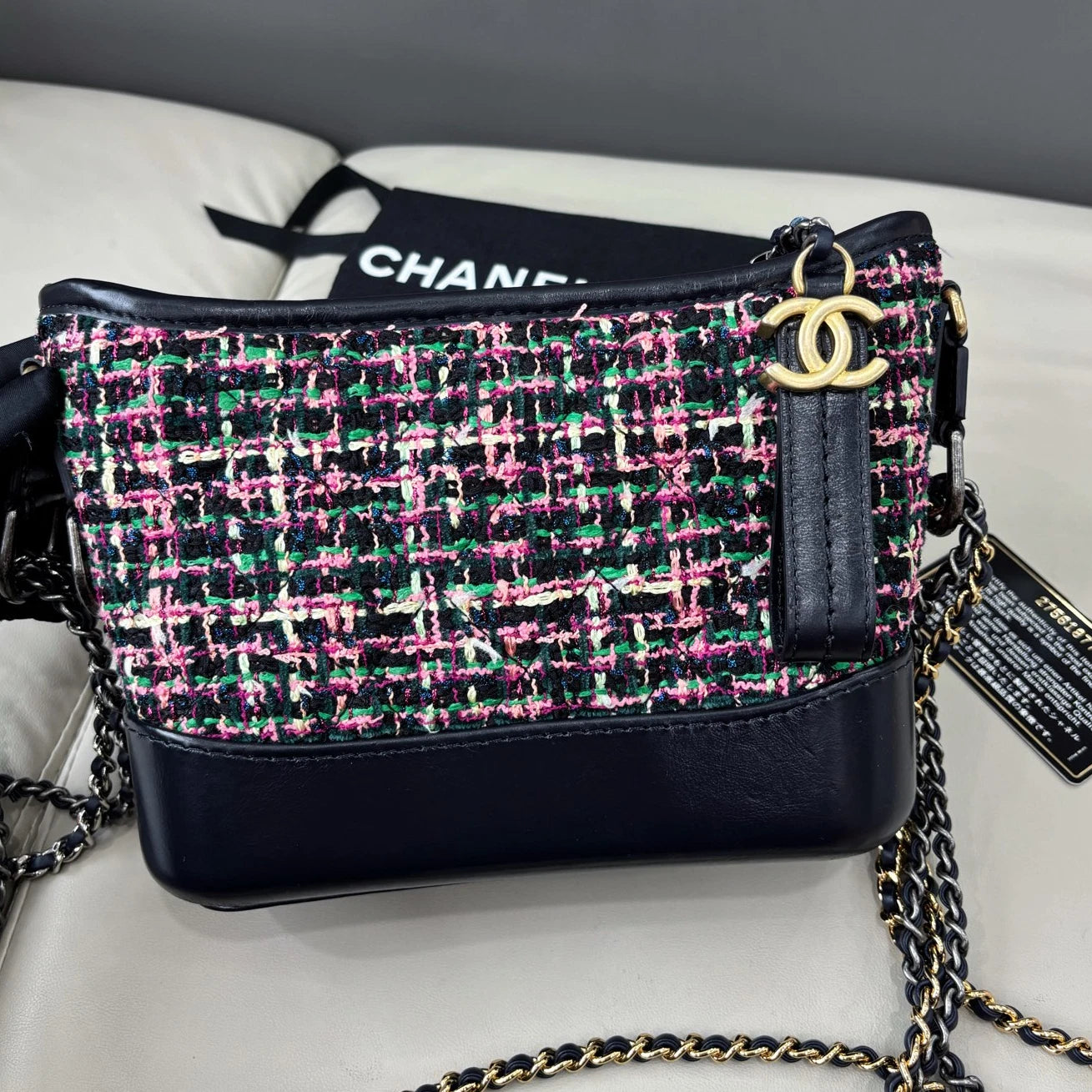 Chanel Gabrielle Chain Shoulder Crossbody Bag Black Gold Women Fashion
